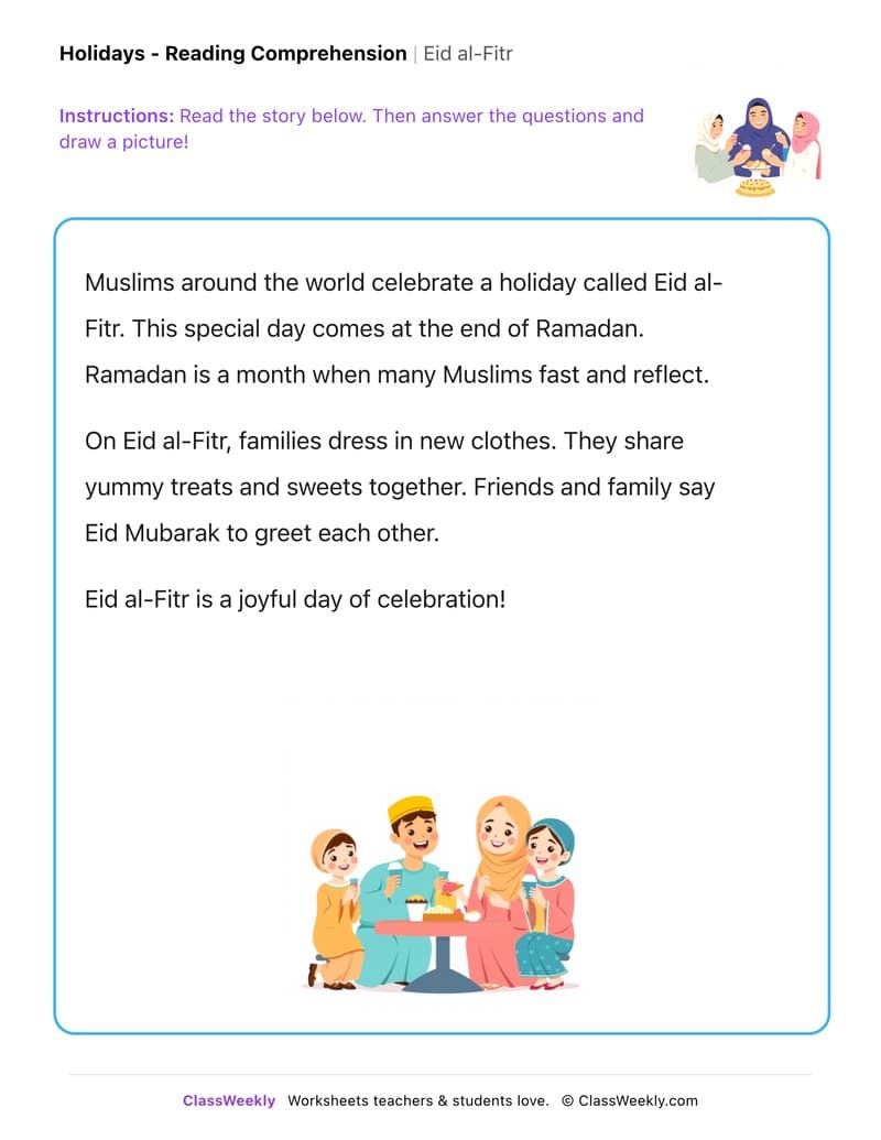Eid al-Fitr - Kindergarten worksheet preview