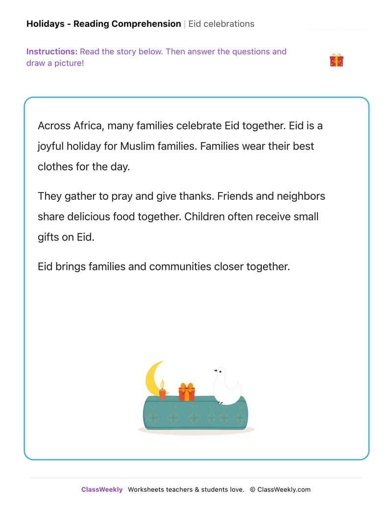 Eid celebrations - Kindergarten worksheet preview