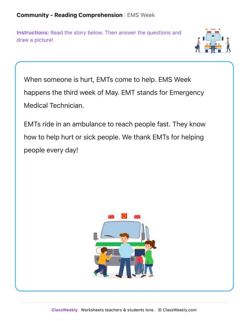 EMS Week - Kindergarten worksheet preview