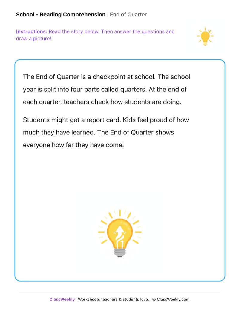 End of Quarter - Kindergarten worksheet preview