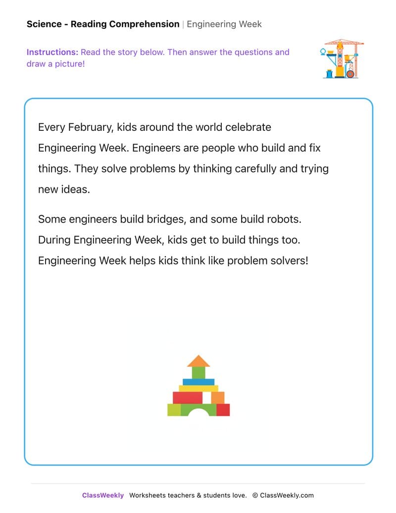 Engineering Week - Kindergarten worksheet preview