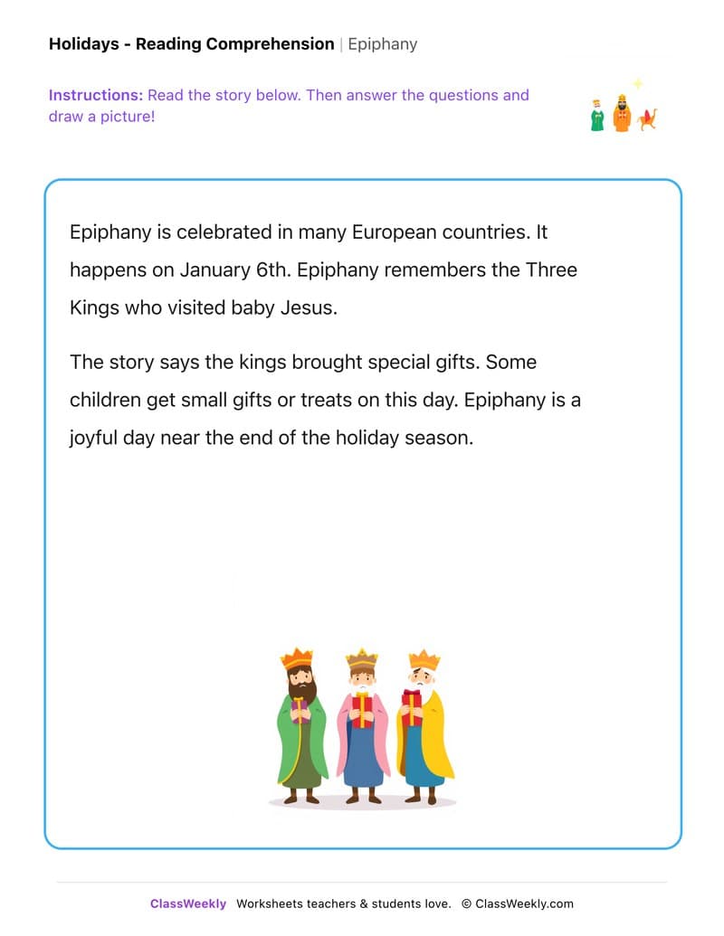Epiphany - Kindergarten worksheet preview