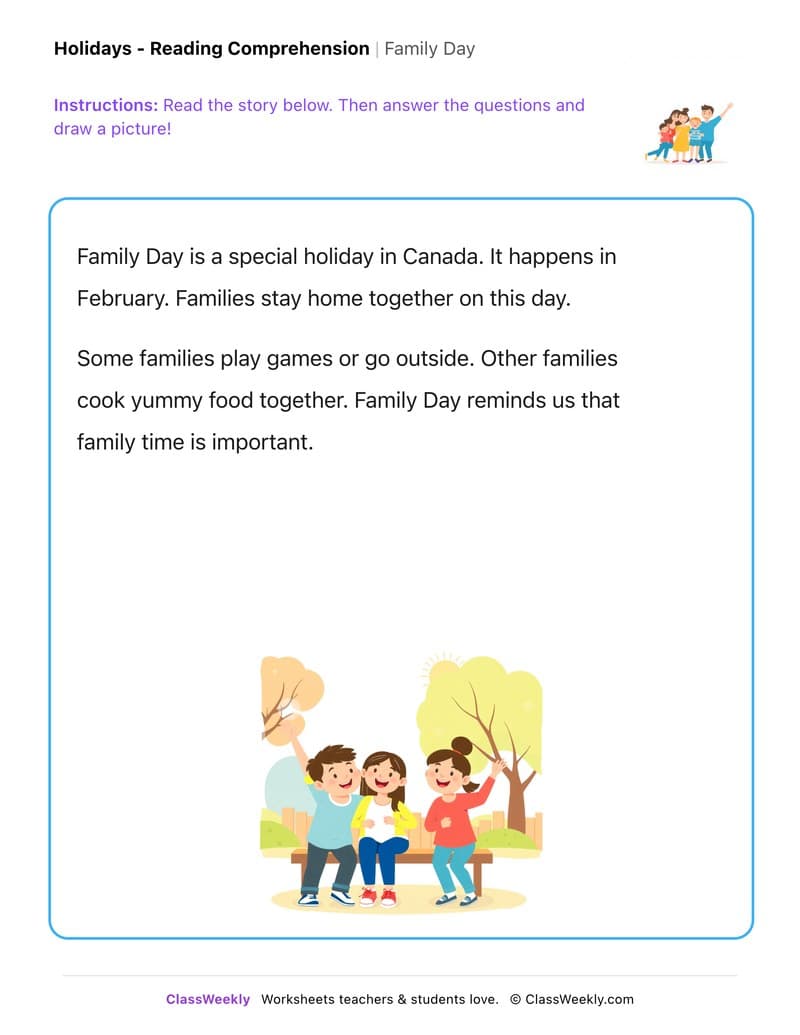 Family Day - Kindergarten worksheet preview