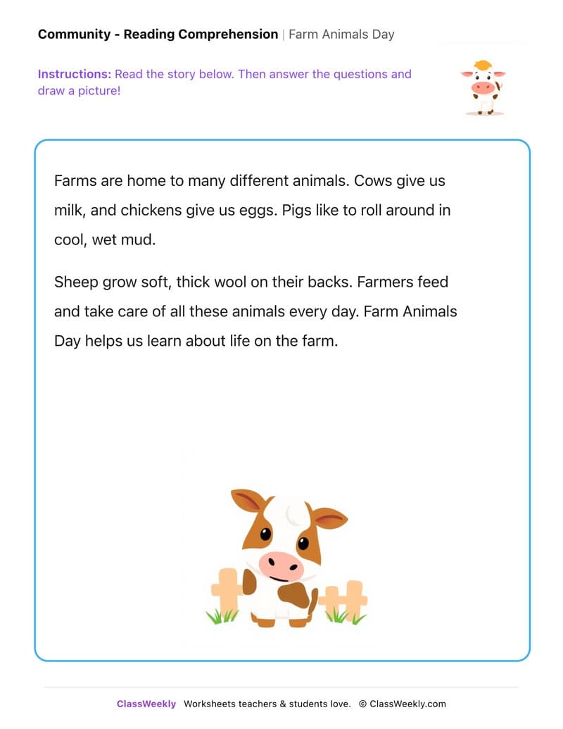 Farm Animals Day - Kindergarten worksheet preview