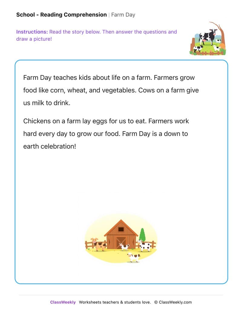 Farm Day - Kindergarten worksheet preview