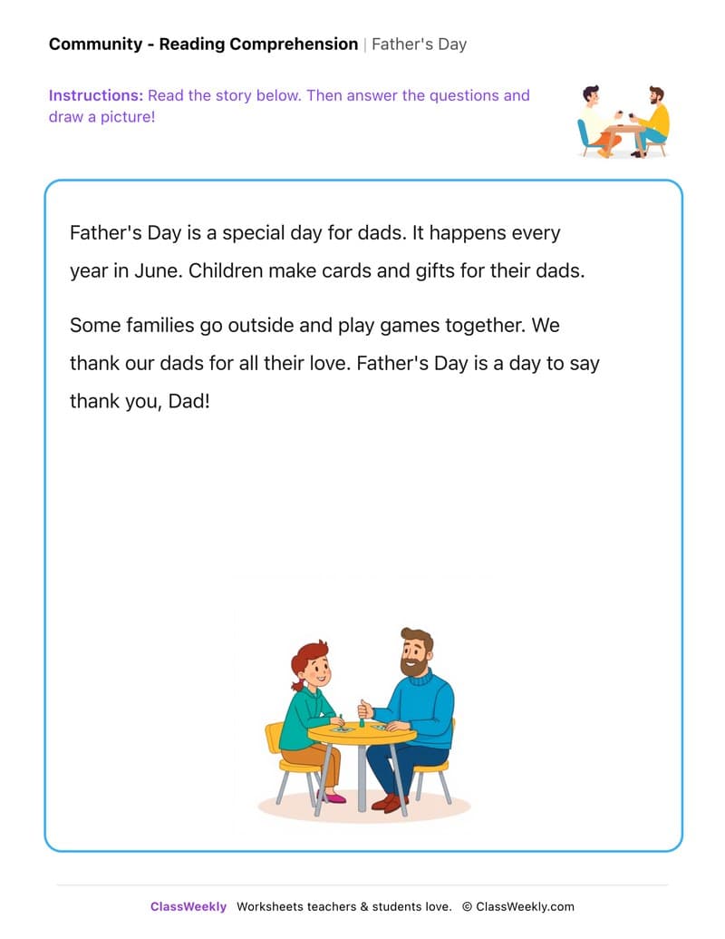 Father's Day - Kindergarten worksheet preview