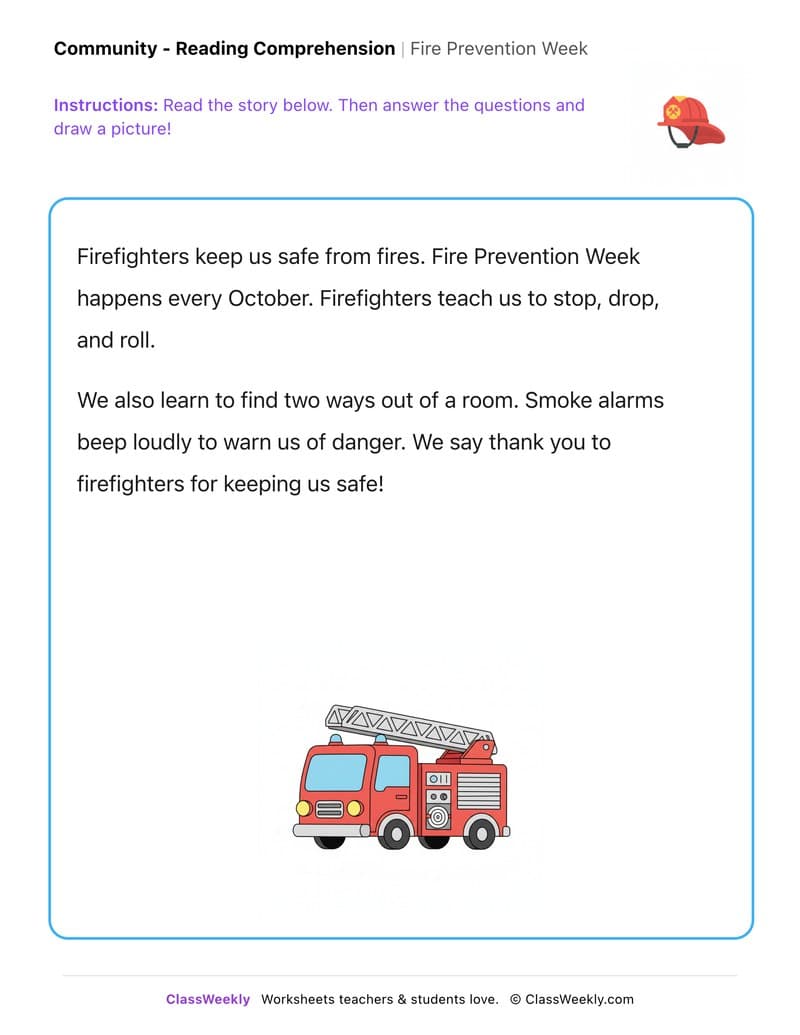 Fire Prevention Week - Kindergarten worksheet preview
