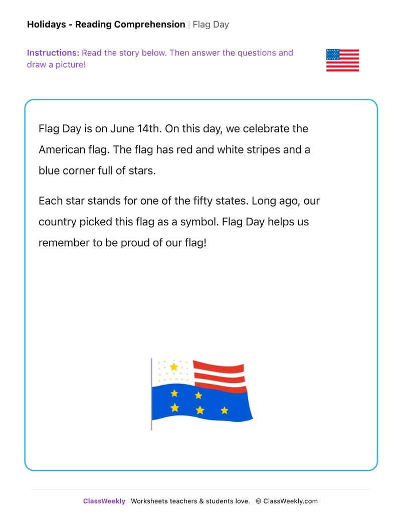 Flag Day - Kindergarten worksheet preview