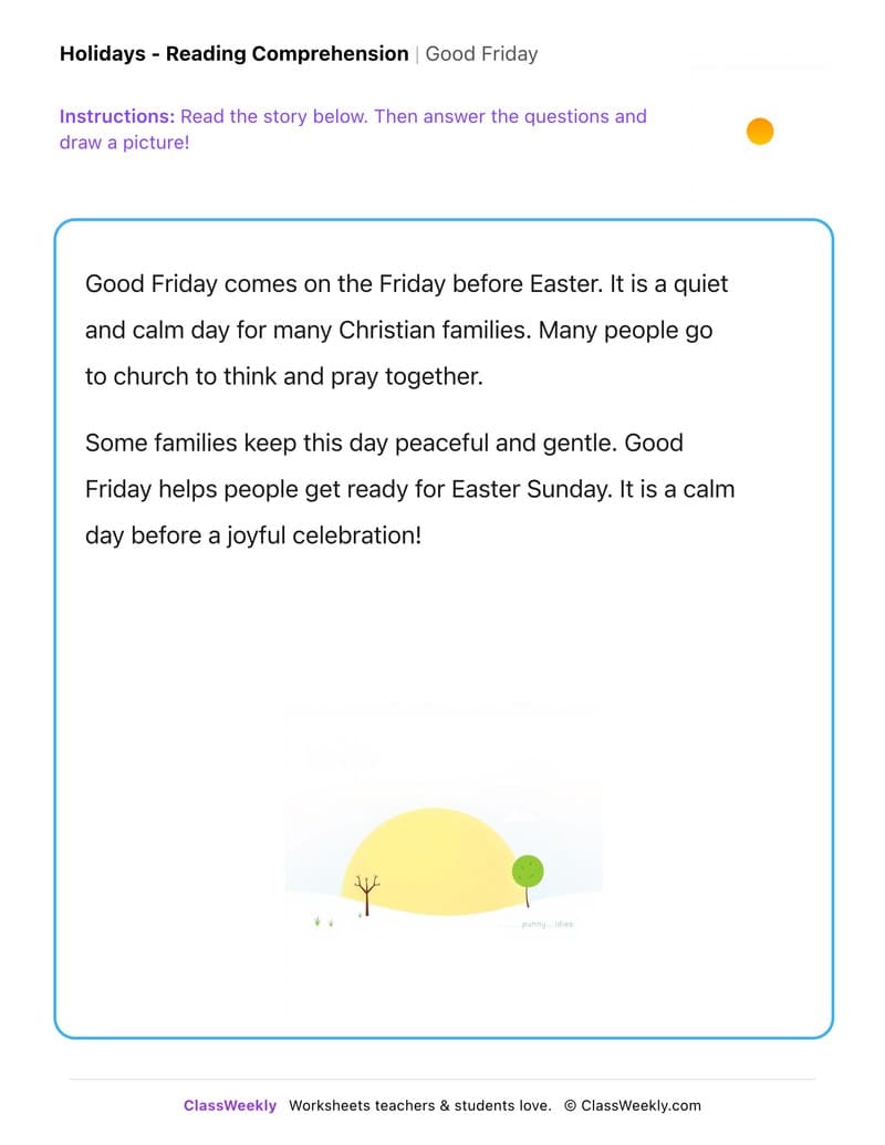 Good Friday - Kindergarten worksheet preview