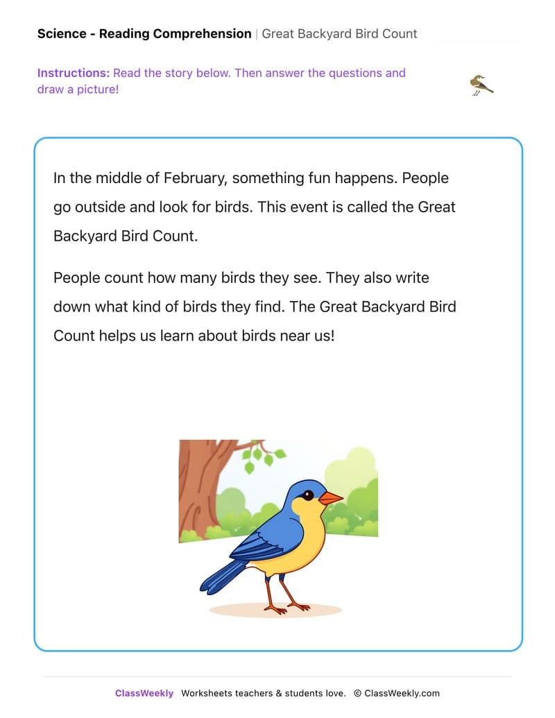 Great Backyard Bird Count - Kindergarten worksheet preview