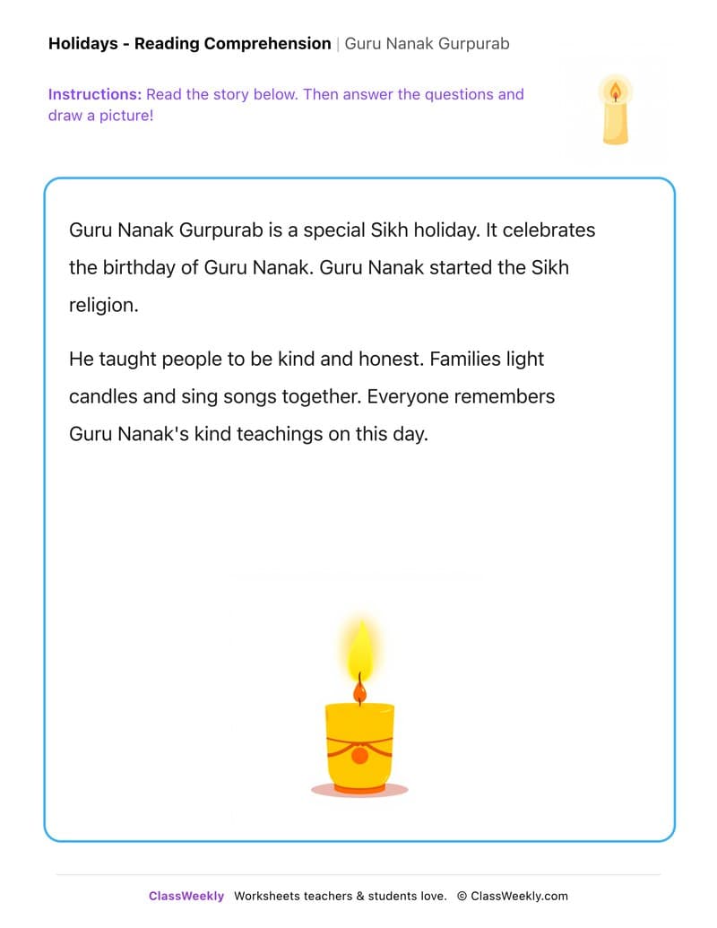 Guru Nanak Gurpurab - Kindergarten worksheet preview