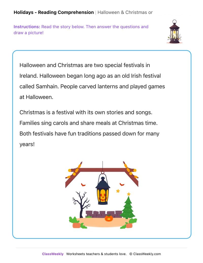 Halloween & Christmas origins - Kindergarten worksheet preview