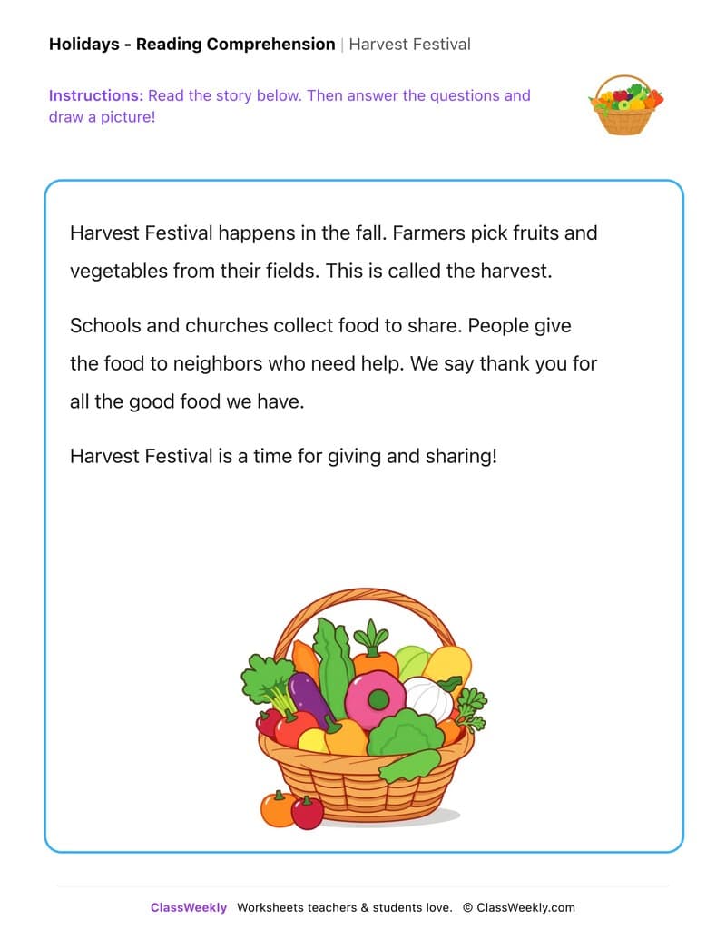 Harvest Festival - Kindergarten worksheet preview