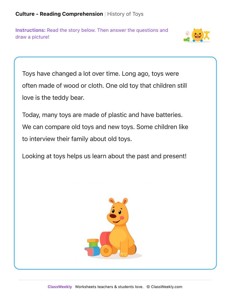 History of Toys - Kindergarten worksheet preview