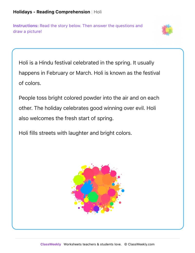 Holi - Kindergarten worksheet preview