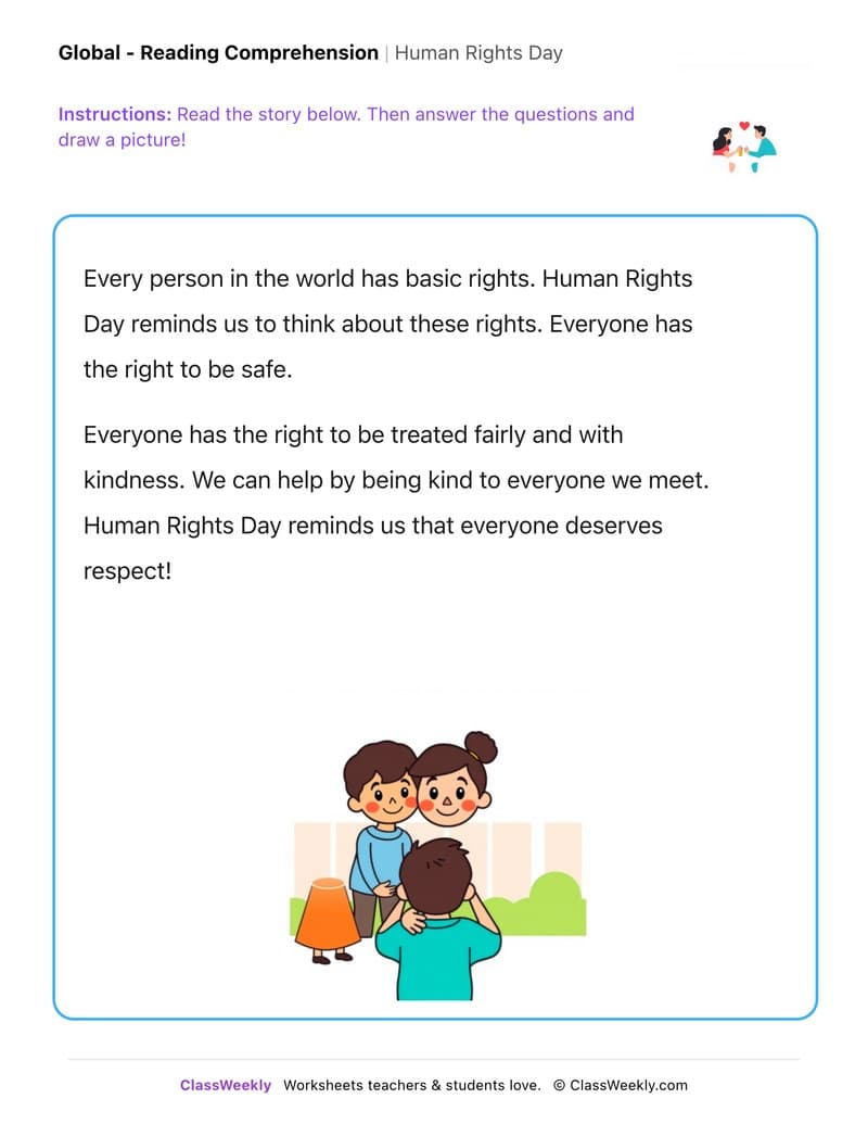 Human Rights Day - Kindergarten worksheet preview