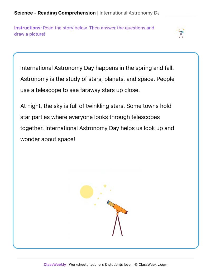 International Astronomy Day - Kindergarten worksheet preview