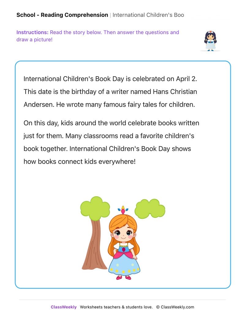 International Children's Book Day - Kindergarten worksheet preview