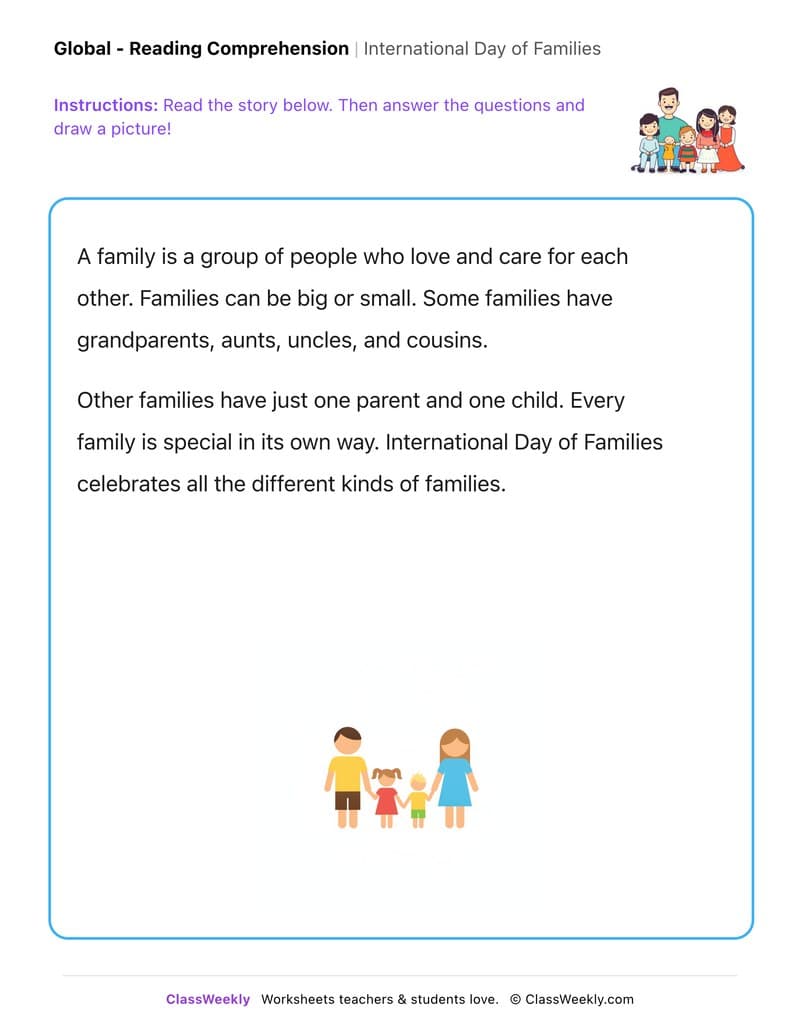 International Day of Families - Kindergarten worksheet preview