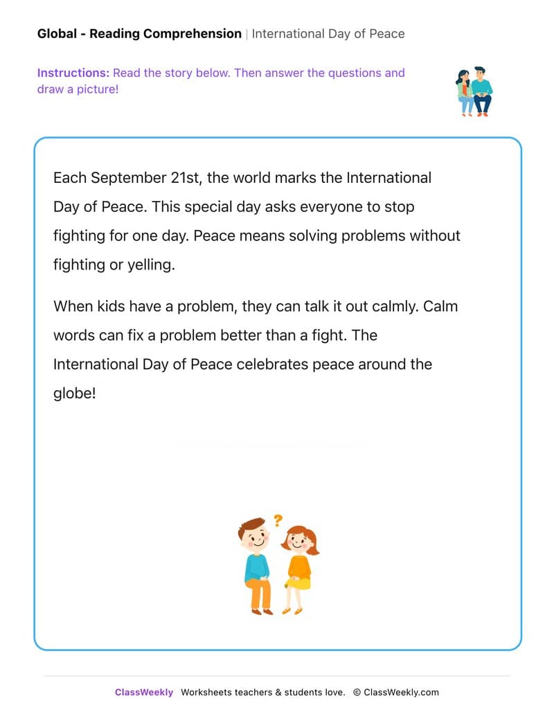 International Day of Peace - Kindergarten worksheet preview