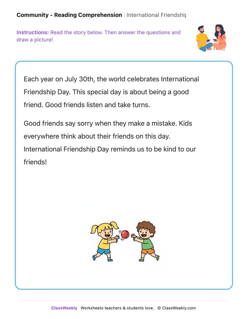 International Friendship Day - Kindergarten worksheet preview