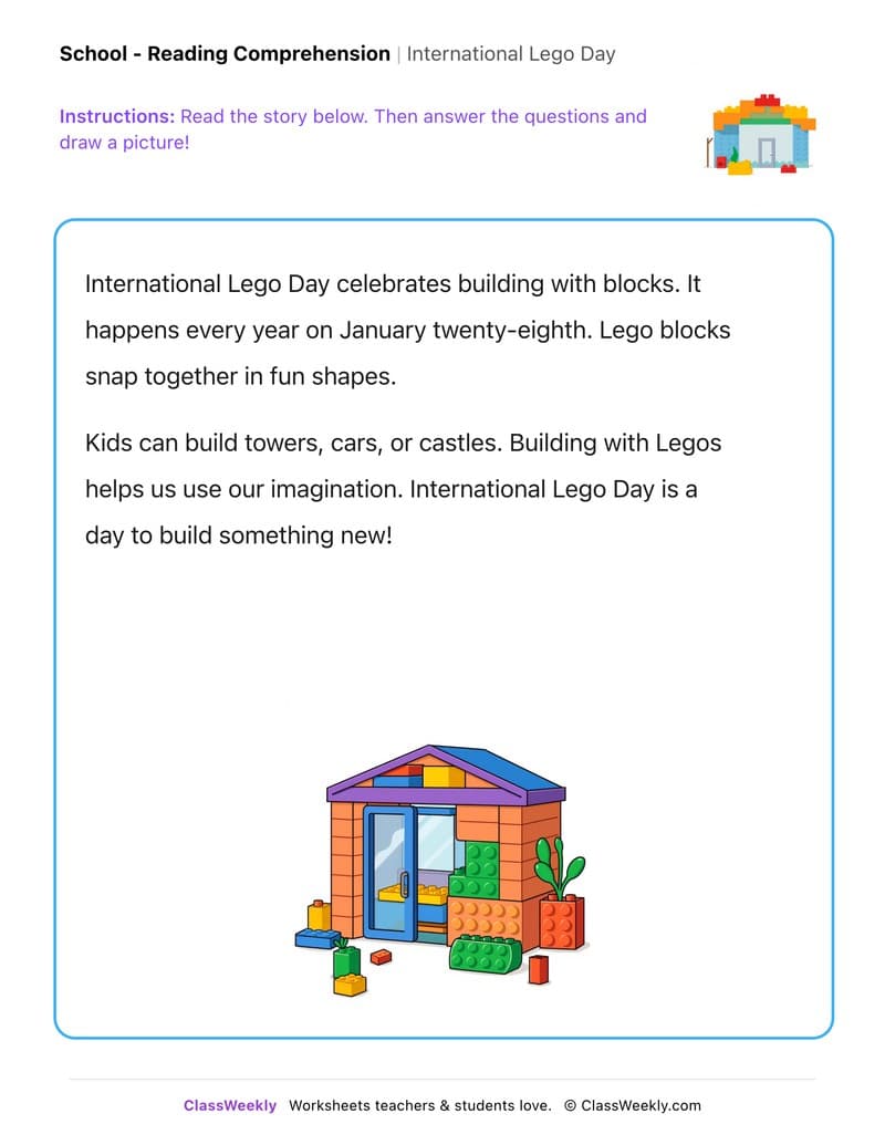 International Lego Day - Kindergarten worksheet preview