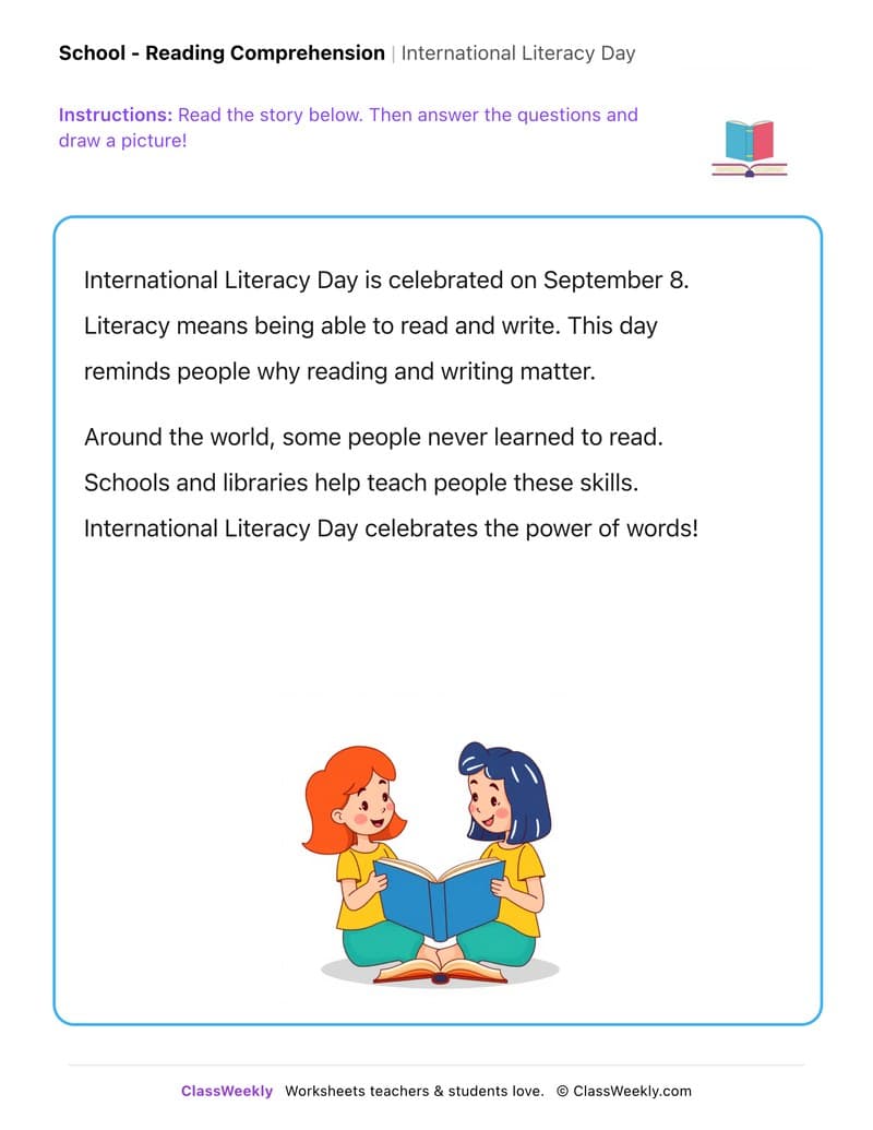 International Literacy Day - Kindergarten worksheet preview