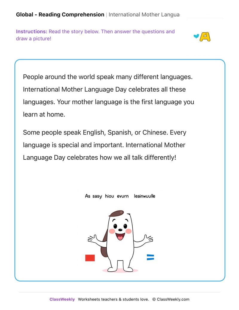 International Mother Language Day - Kindergarten worksheet preview