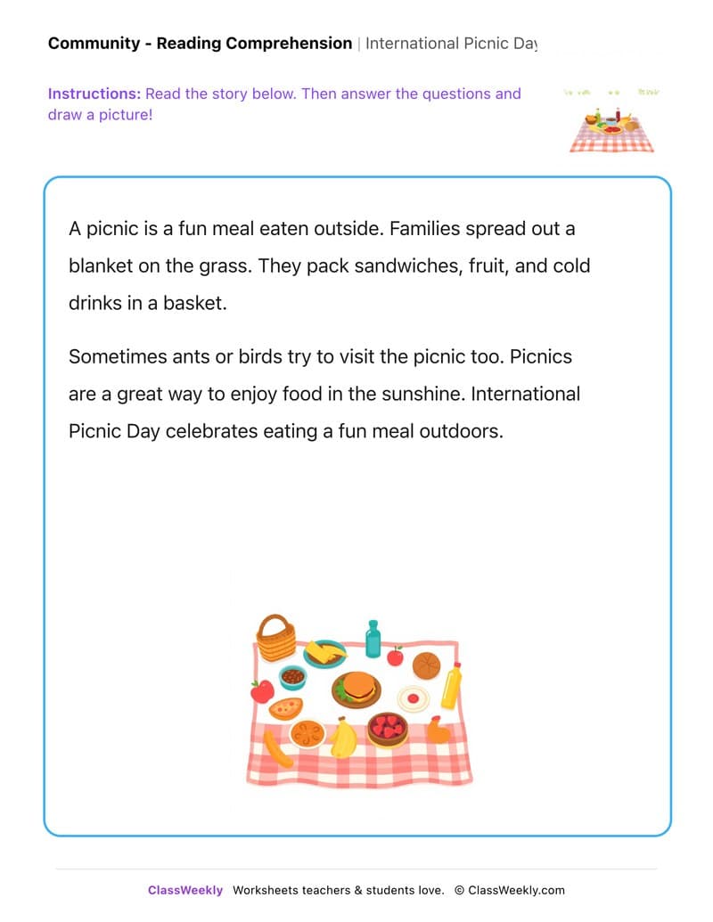 International Picnic Day - Kindergarten worksheet preview