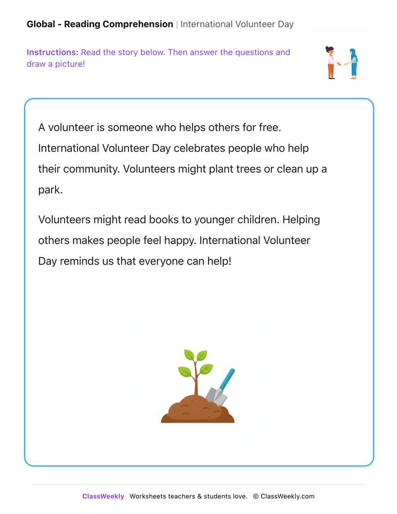 International Volunteer Day - Kindergarten worksheet preview