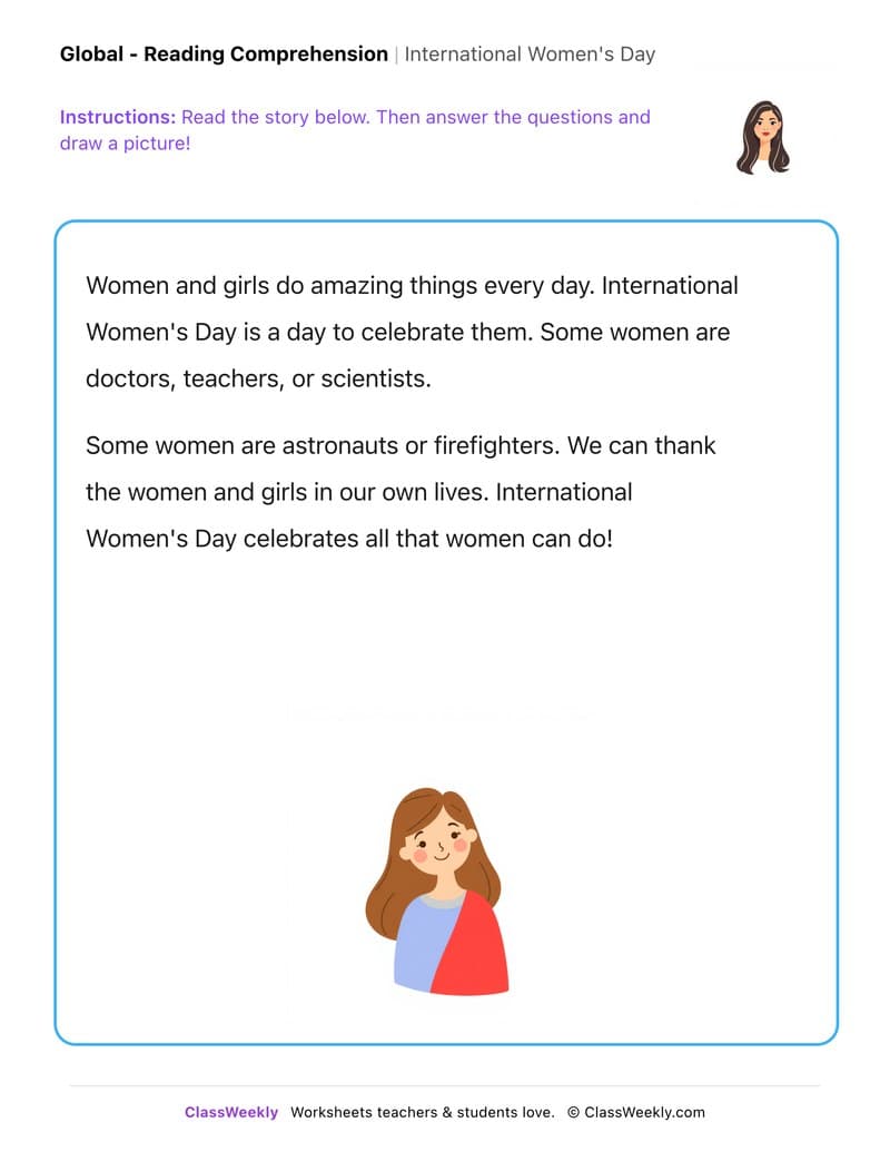 International Women's Day - Kindergarten worksheet preview