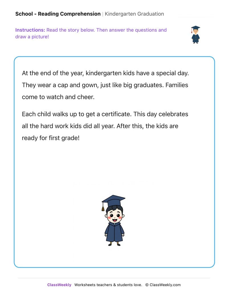 Kindergarten Graduation - Kindergarten worksheet preview