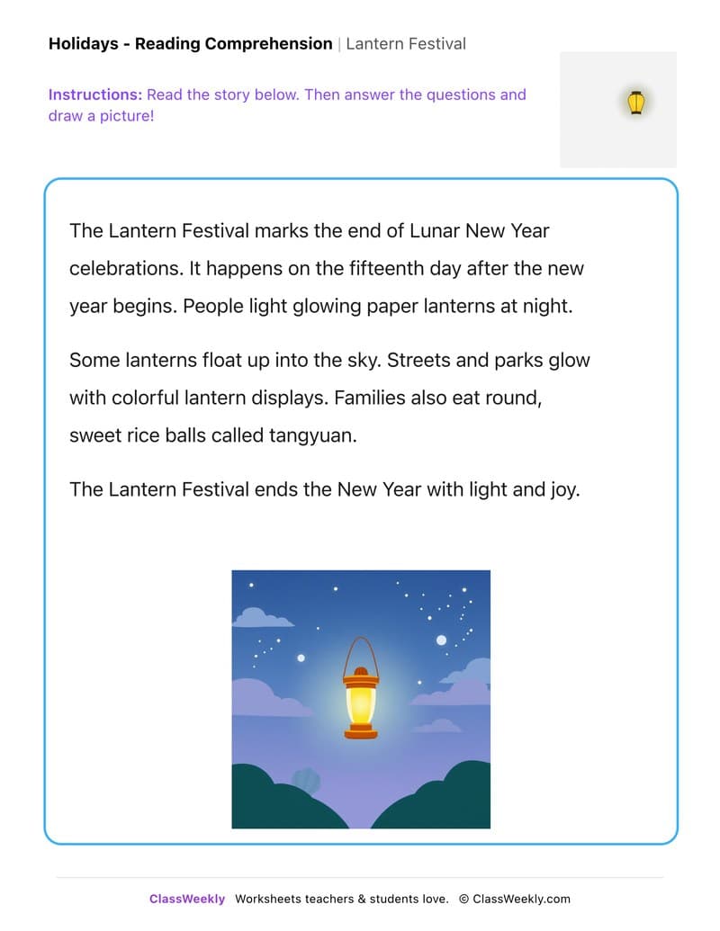 Lantern Festival - Kindergarten worksheet preview