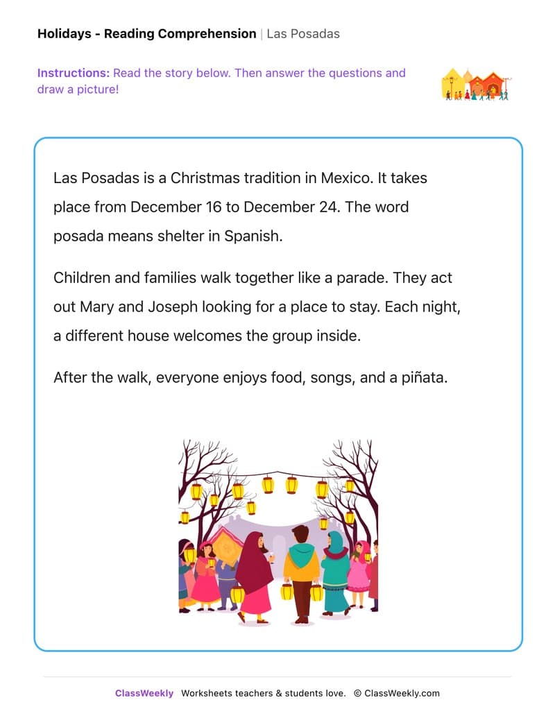 Las Posadas - Kindergarten worksheet preview