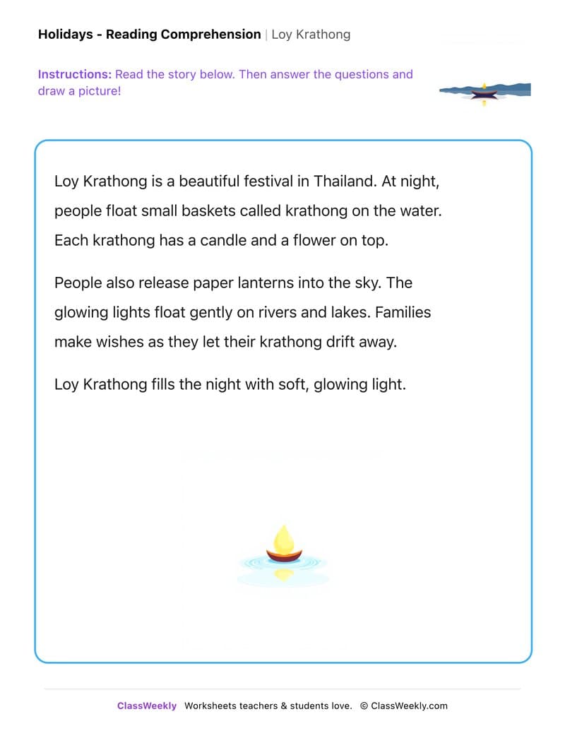 Loy Krathong - Kindergarten worksheet preview