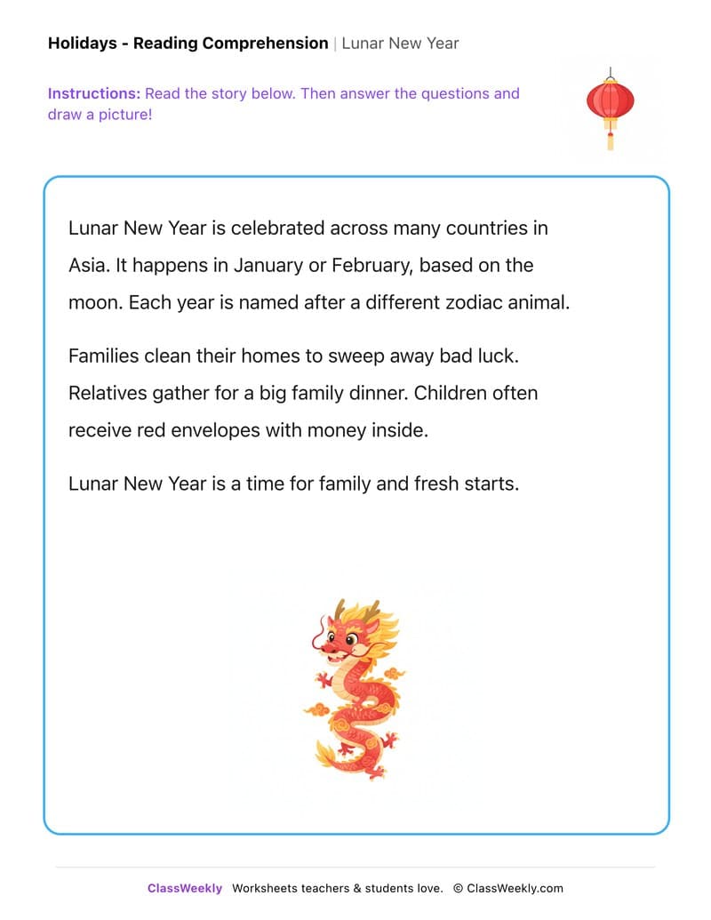 Lunar New Year - Kindergarten worksheet preview