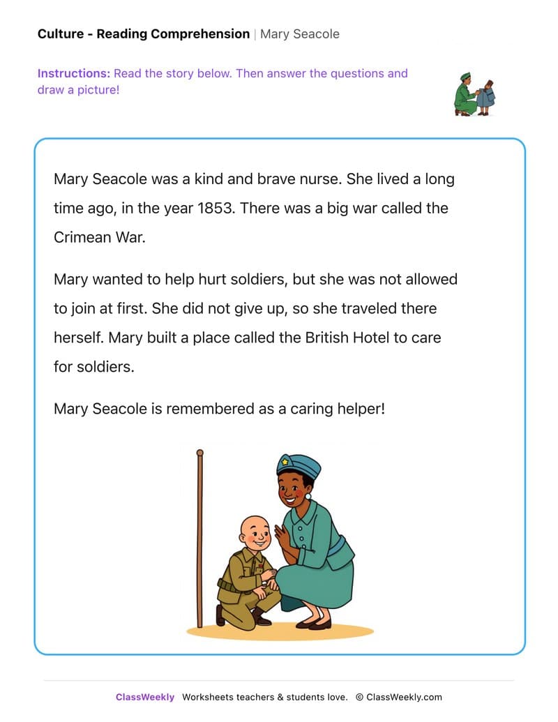 Mary Seacole - Kindergarten worksheet preview