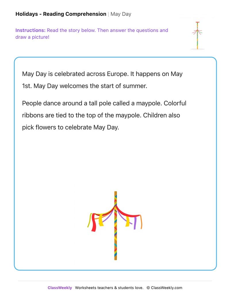 May Day - Kindergarten worksheet preview