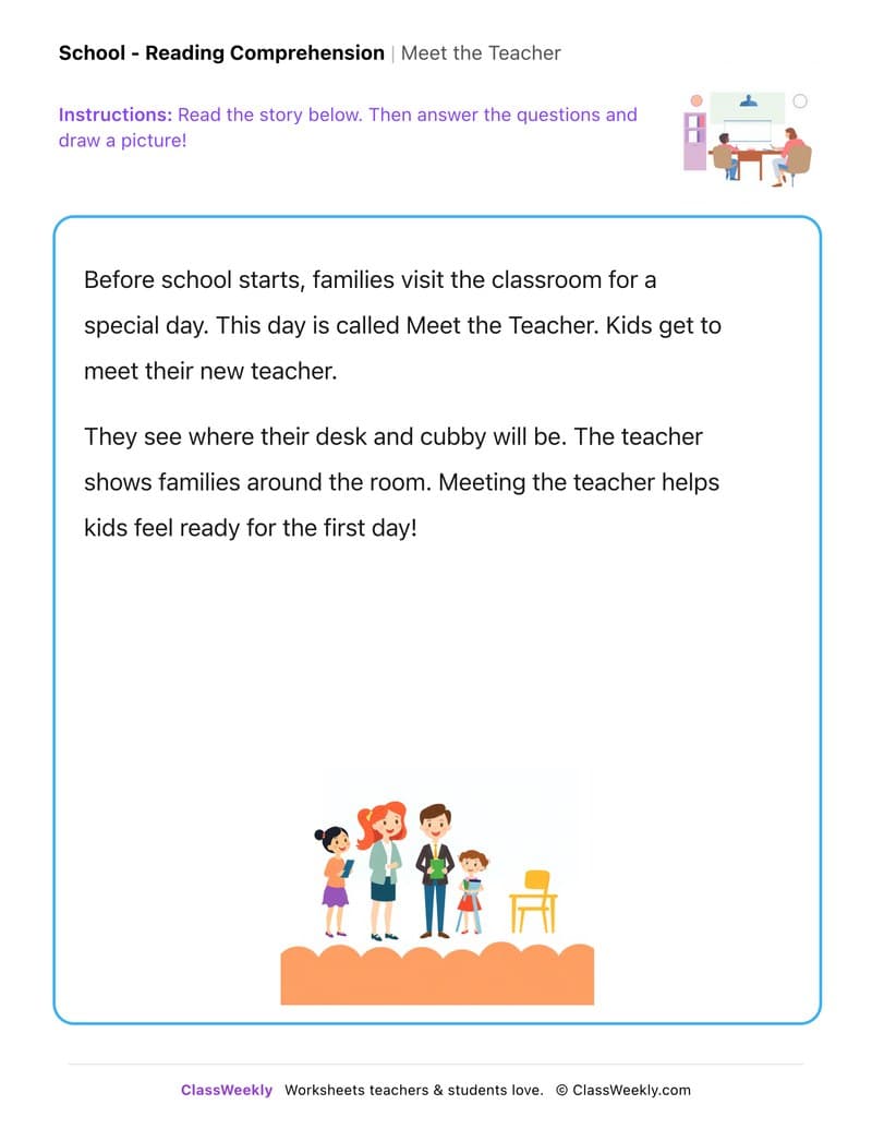 Meet the Teacher - Kindergarten worksheet preview