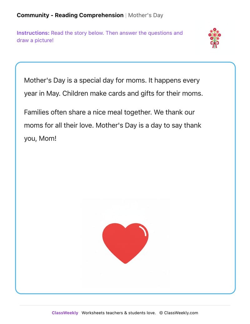 Mother's Day - Kindergarten worksheet preview