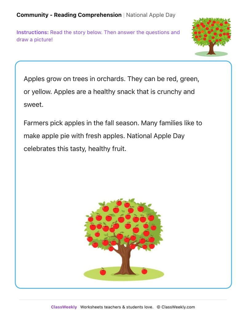 National Apple Day - Kindergarten worksheet preview