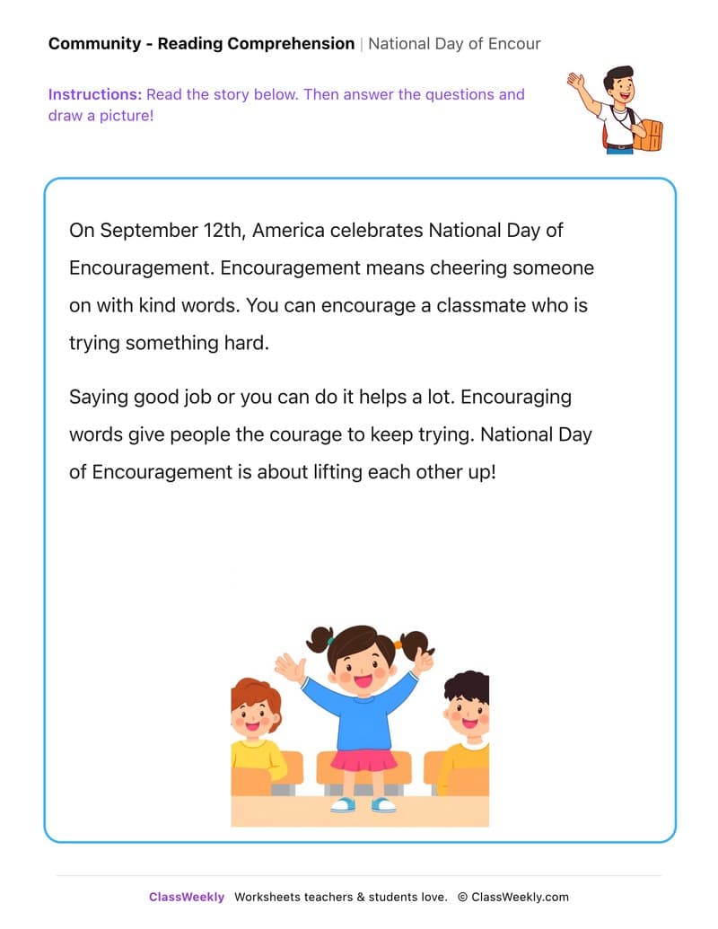 National Day of Encouragement - Kindergarten worksheet preview