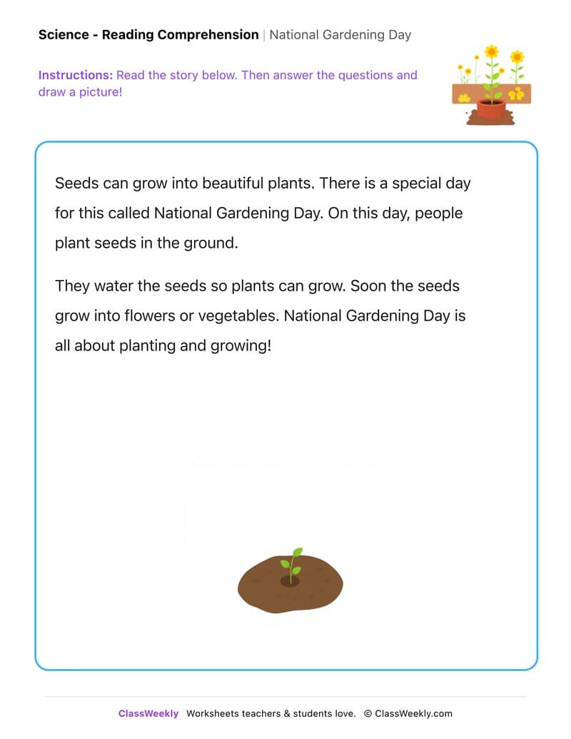 National Gardening Day - Kindergarten worksheet preview