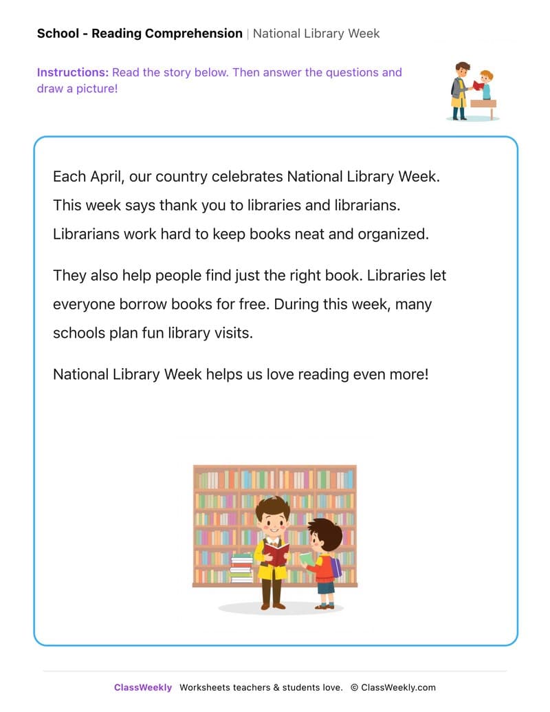 National Library Week - Kindergarten worksheet preview
