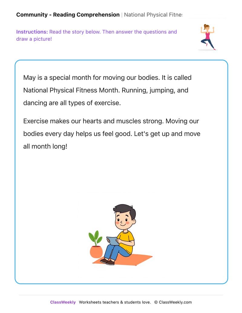National Physical Fitness Month - Kindergarten worksheet preview