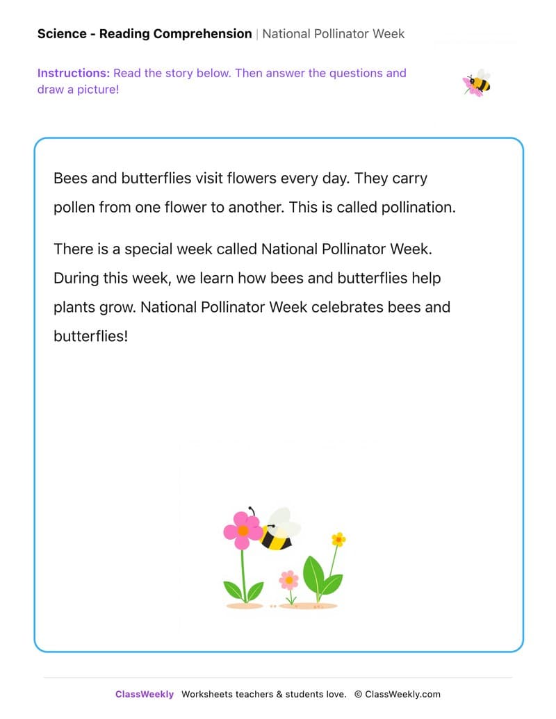 National Pollinator Week - Kindergarten worksheet preview