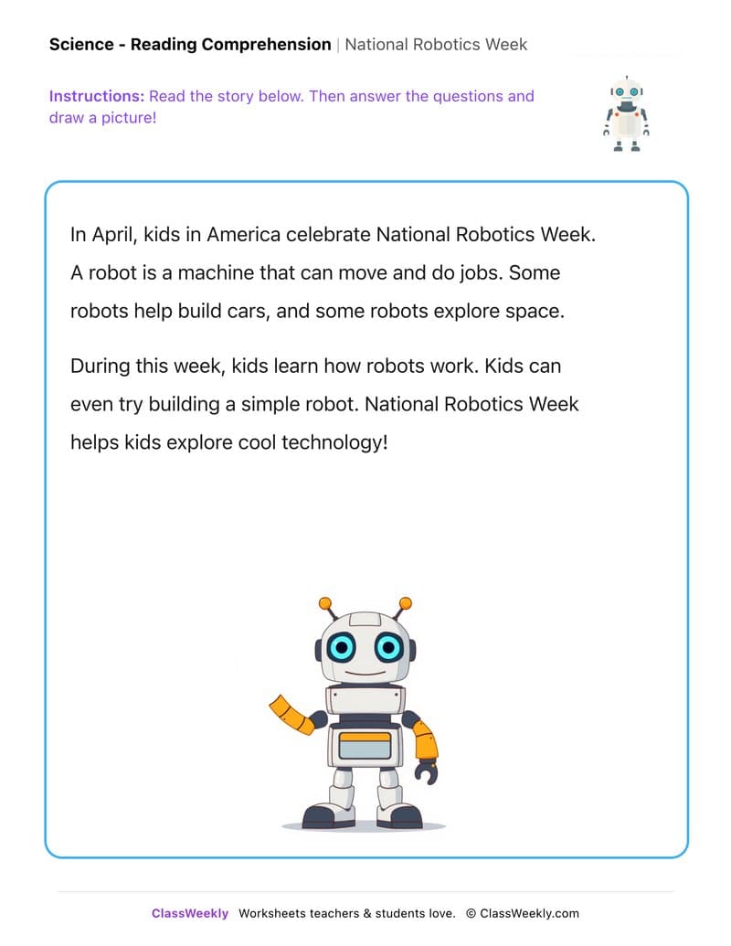 National Robotics Week - Kindergarten worksheet preview