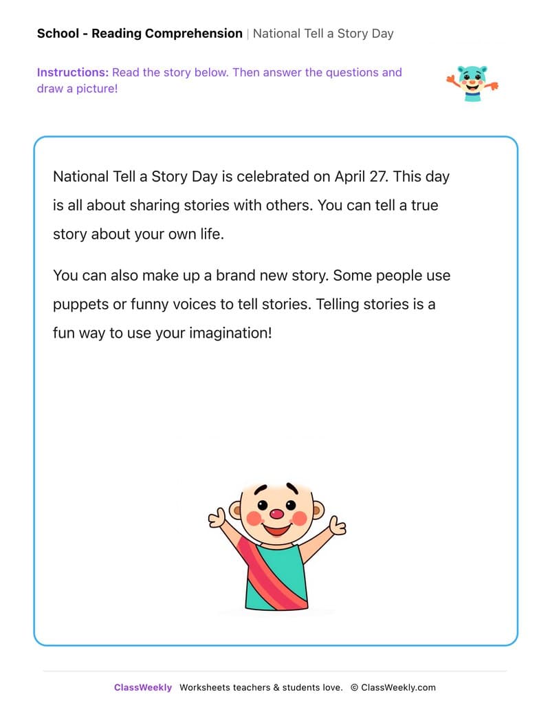 National Tell a Story Day - Kindergarten worksheet preview
