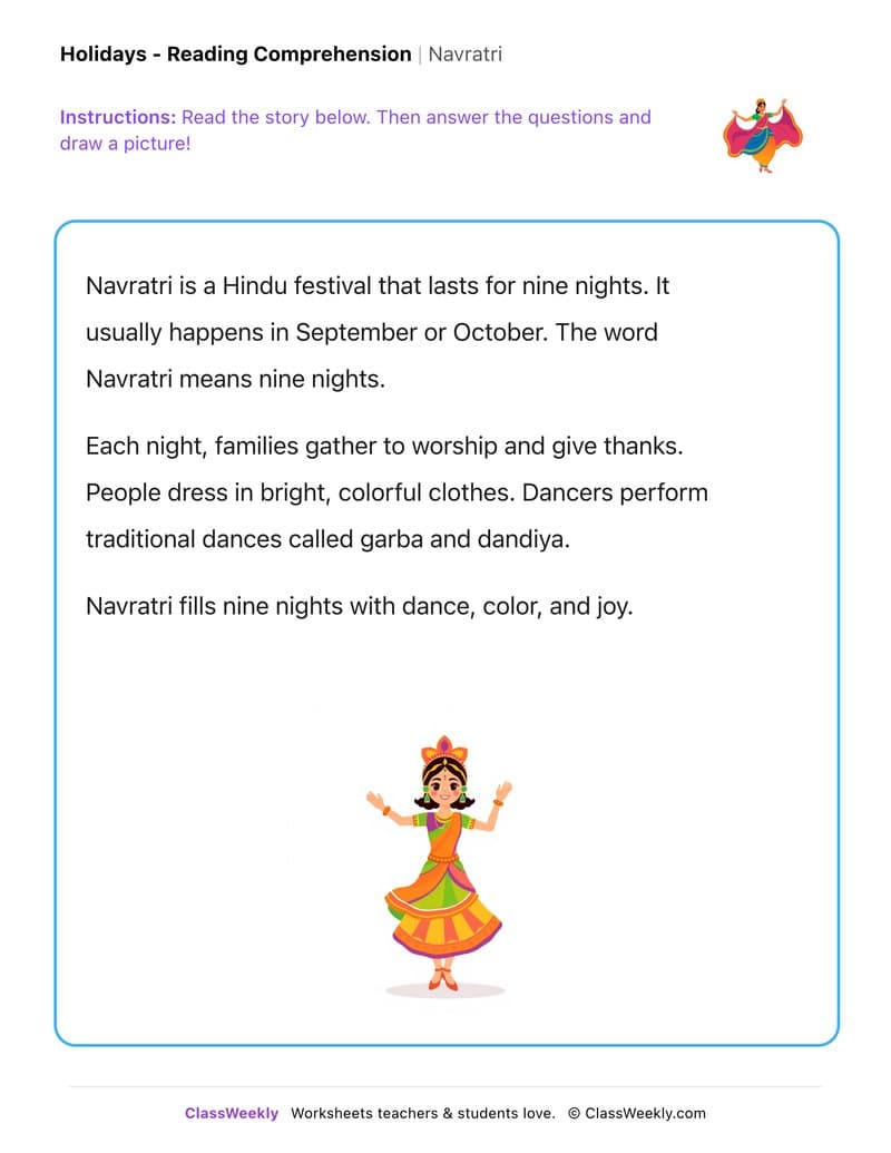 Navratri - Kindergarten worksheet preview