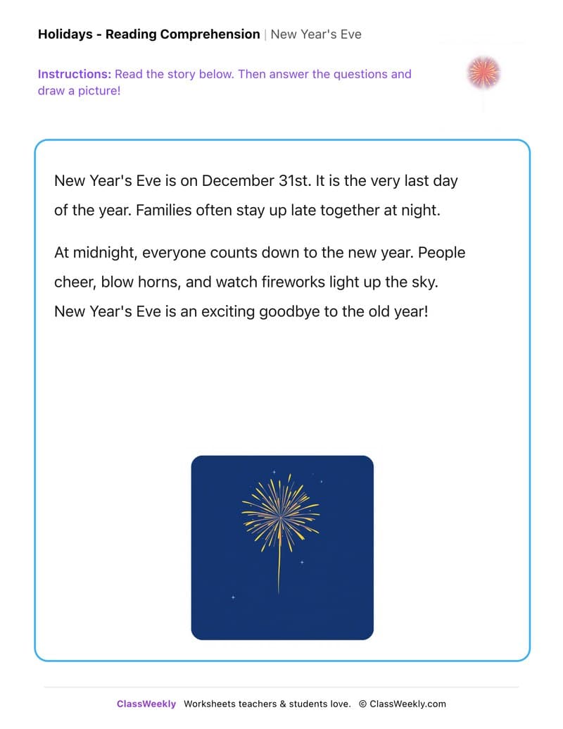 New Year's Eve - Kindergarten worksheet preview